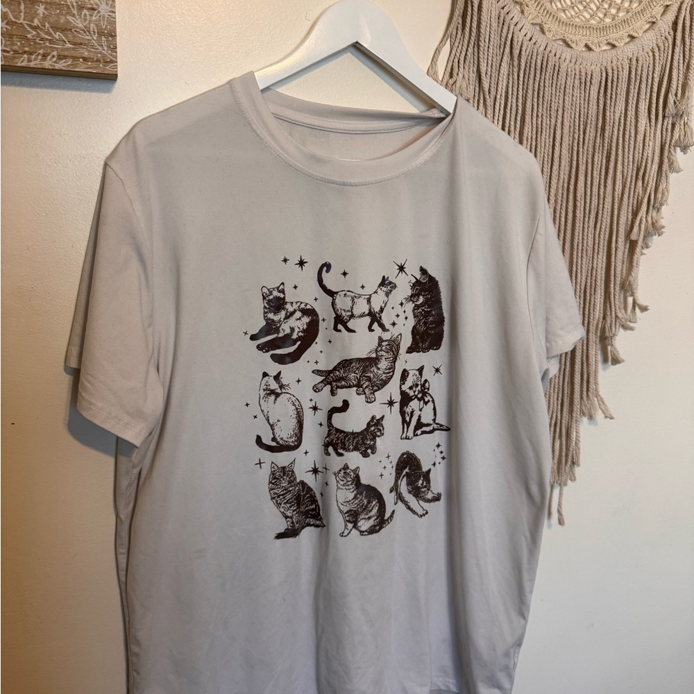 SHEIN Cat Print Tee - Cream
